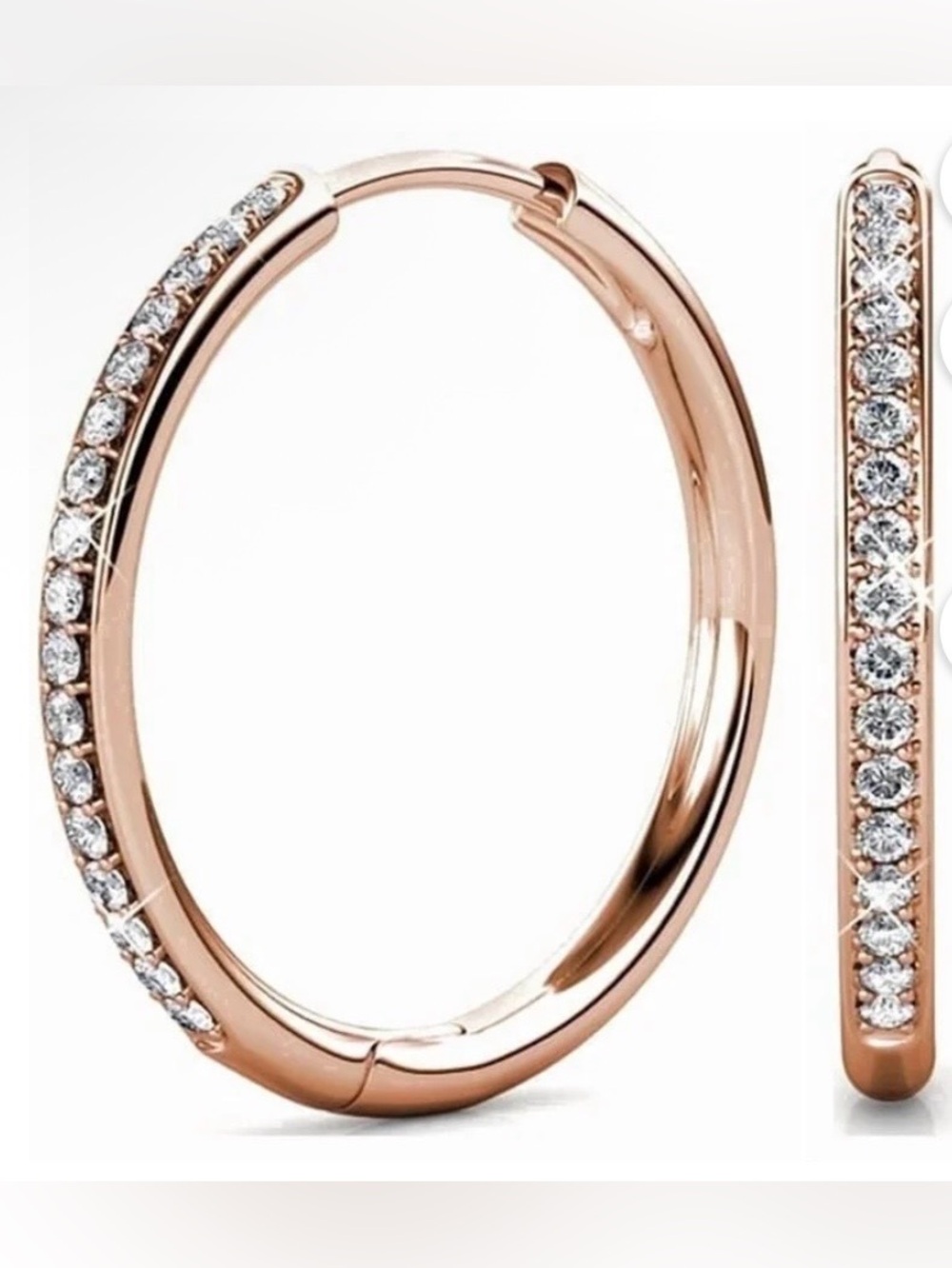 18k Rose Gold Plated Pave CZ Hoop Earrings for Women 20MM/.75 Inches